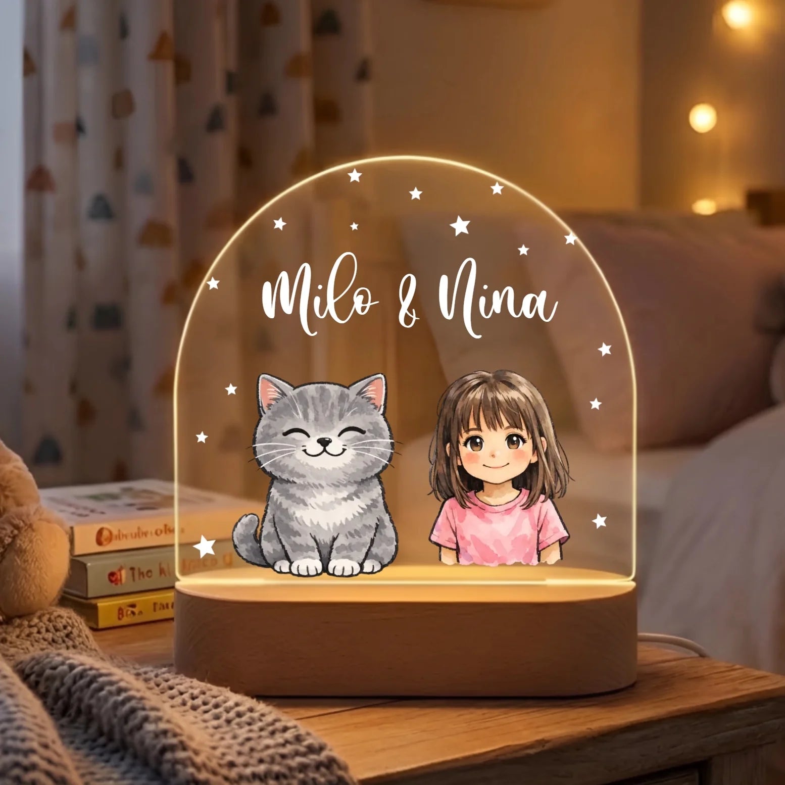 Personalisiertes Acrylglas LED Nachtlicht "Haustier & Kind"