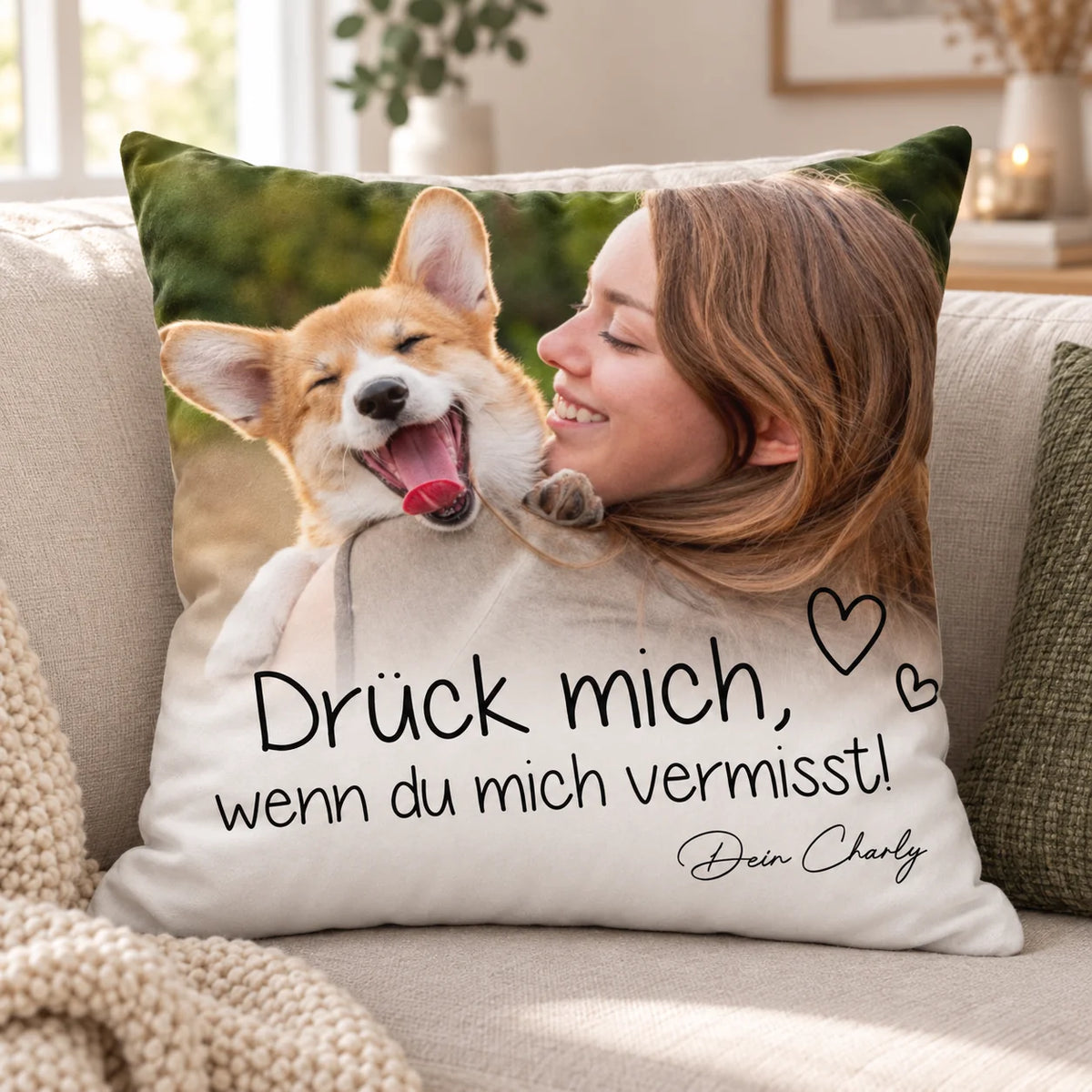 Personalisiertes Kissen "Drück mich, wenn du mich vermisst"