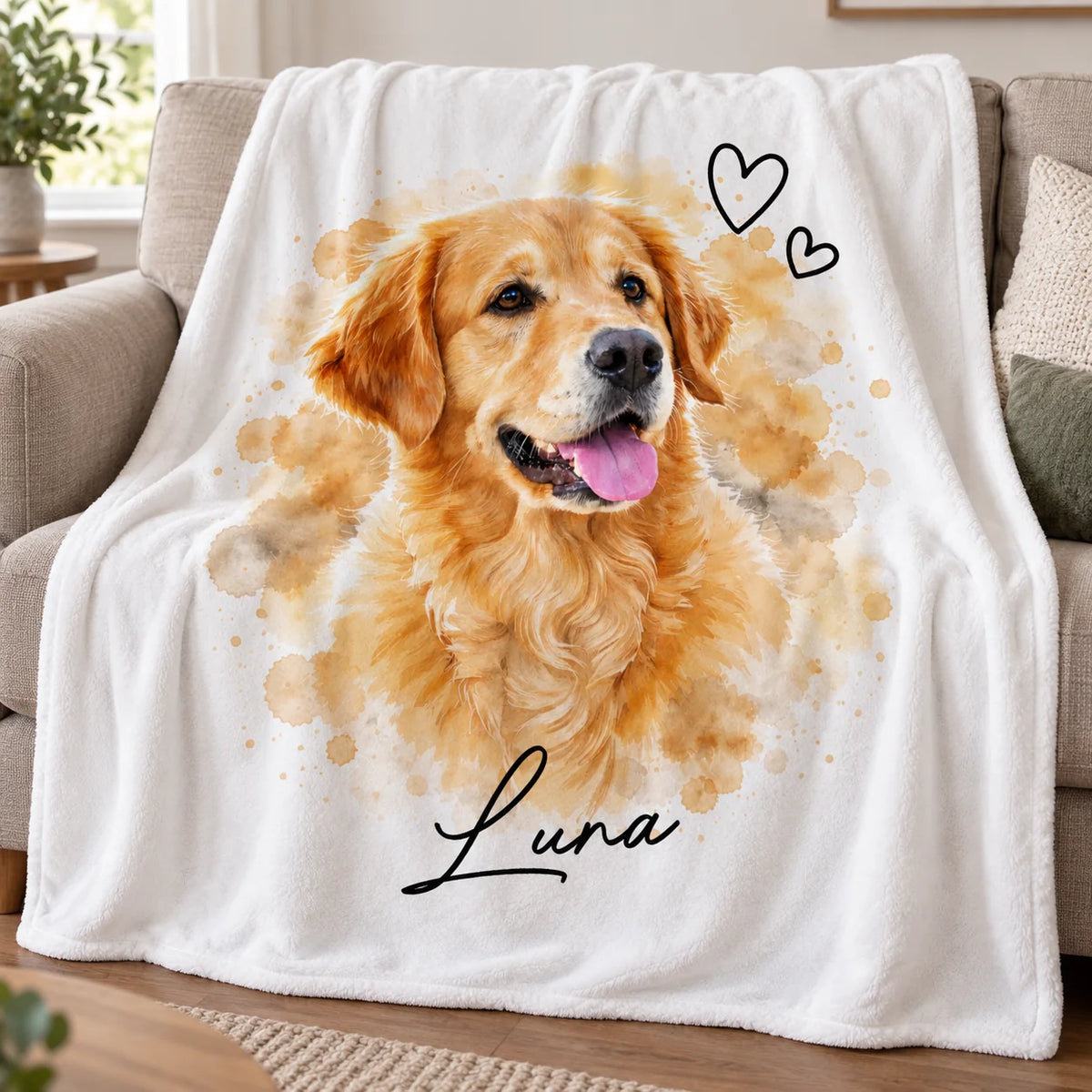 Personalisierte Decke "Aquarell" mit Haustier