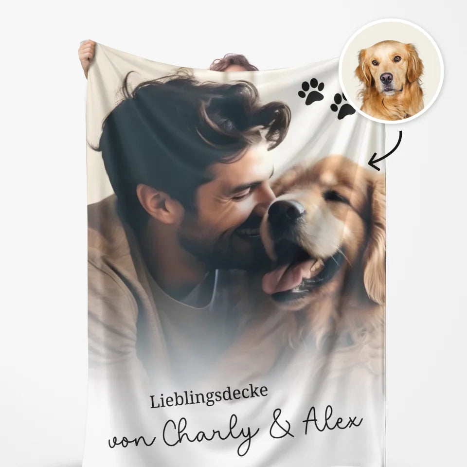 Personalisierte Kuscheldecke mit Hund "Foto + Text"