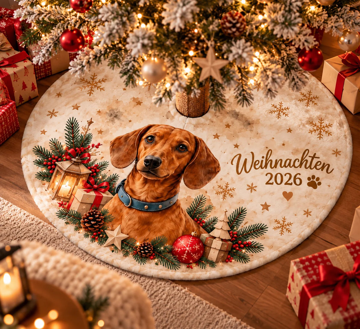 Personalisierte Weihnachtsbaum-Decke mit Haustier